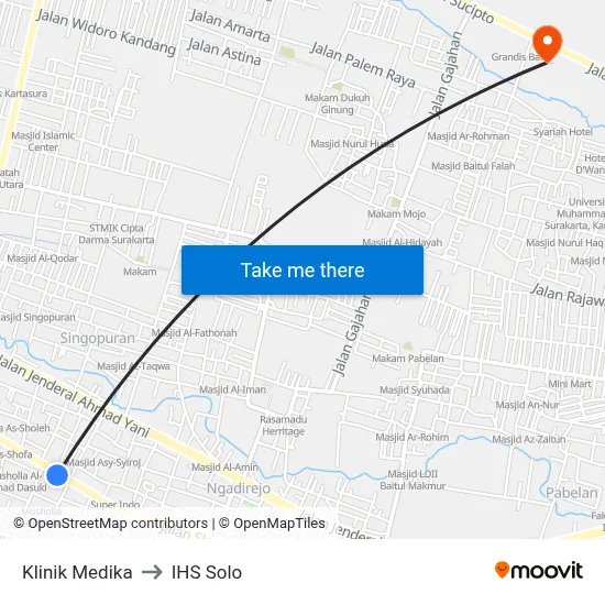 Klinik Medika to IHS Solo map