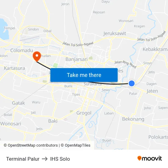 Terminal Palur to IHS Solo map