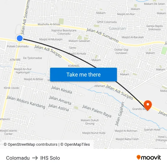 Colomadu to IHS Solo map