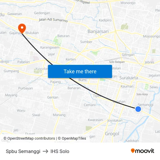 Spbu Semanggi to IHS Solo map