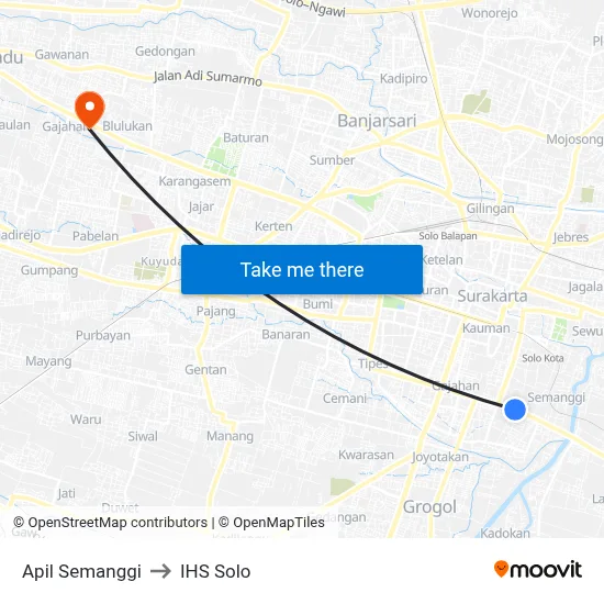 Apil Semanggi to IHS Solo map
