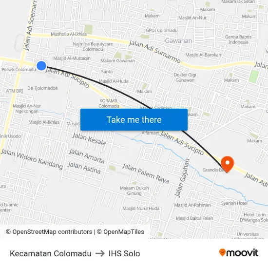 Kecamatan Colomadu to IHS Solo map