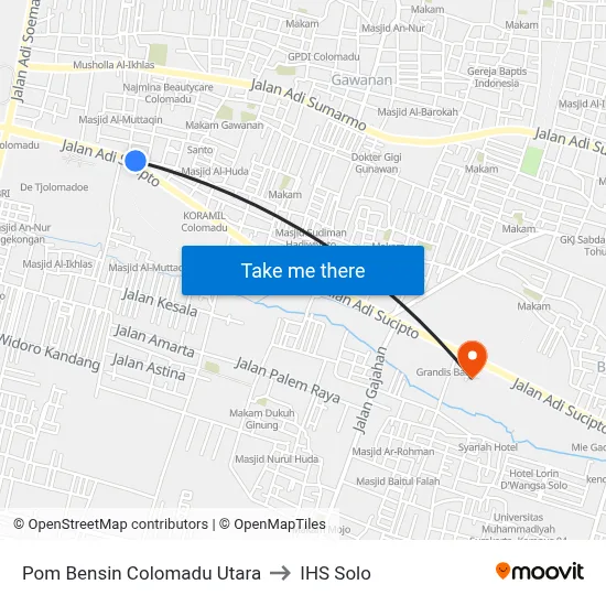 Pom Bensin Colomadu Utara to IHS Solo map