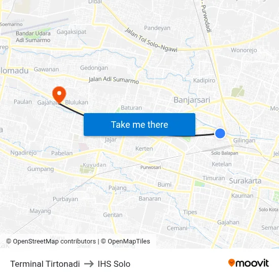Terminal Tirtonadi to IHS Solo map