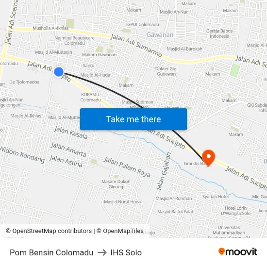 Pom Bensin Colomadu to IHS Solo map