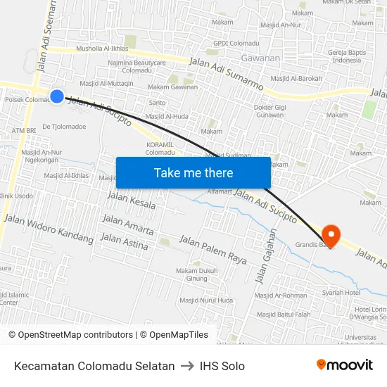 Kecamatan Colomadu Selatan to IHS Solo map