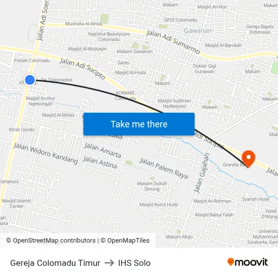 Gereja Colomadu Timur to IHS Solo map
