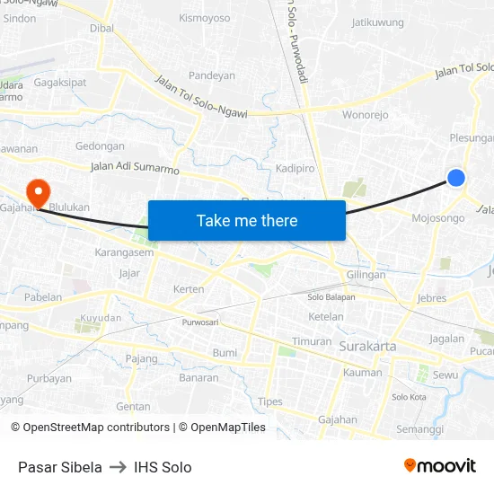 Pasar Sibela to IHS Solo map
