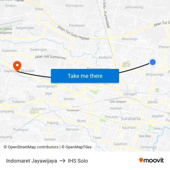 Indomaret Jayawijaya to IHS Solo map