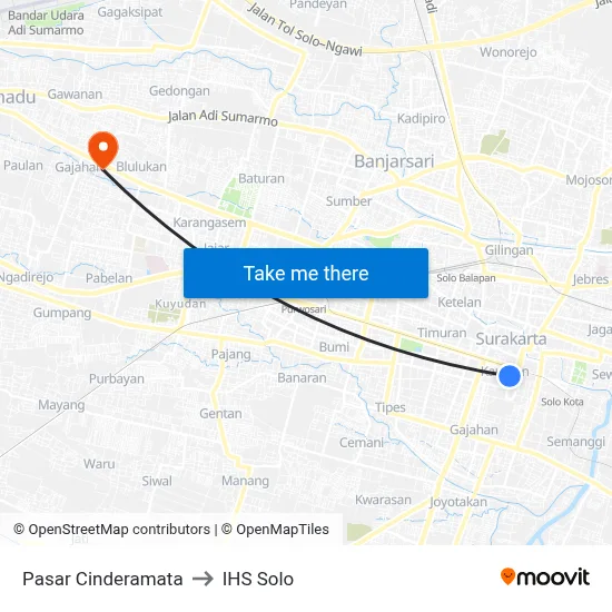 Pasar Cinderamata to IHS Solo map