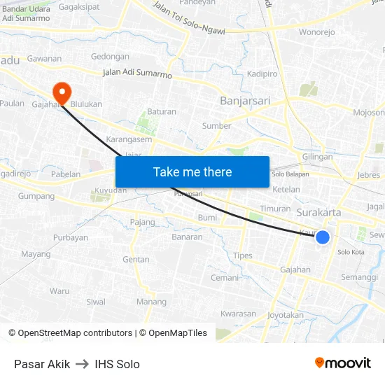 Pasar Akik to IHS Solo map