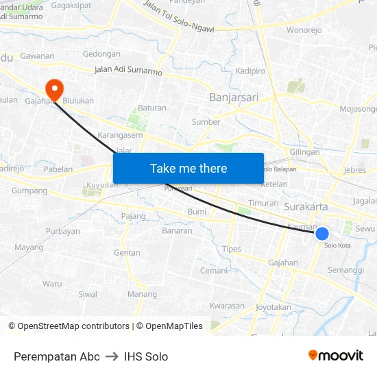 Perempatan Abc to IHS Solo map