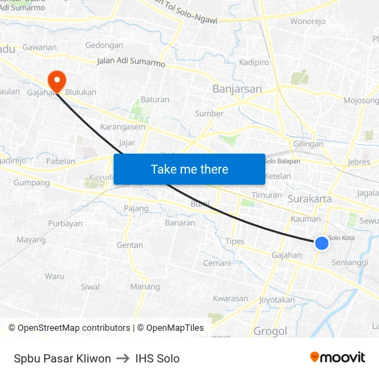 Spbu Pasar Kliwon to IHS Solo map