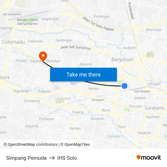 Simpang Pemuda to IHS Solo map