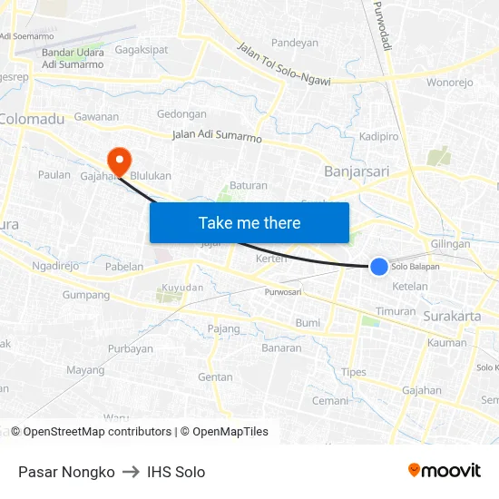 Pasar Nongko to IHS Solo map