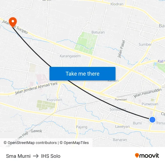 Sma Murni to IHS Solo map