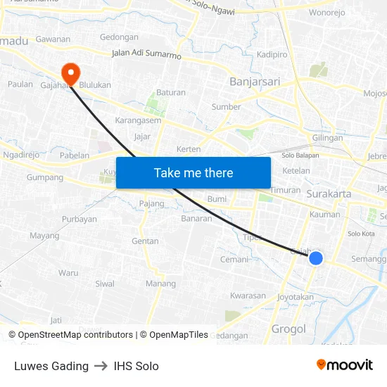 Luwes Gading to IHS Solo map