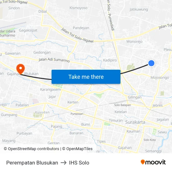 Perempatan Blusukan to IHS Solo map