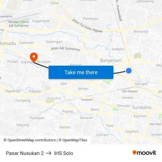Pasar Nusukan 2 to IHS Solo map