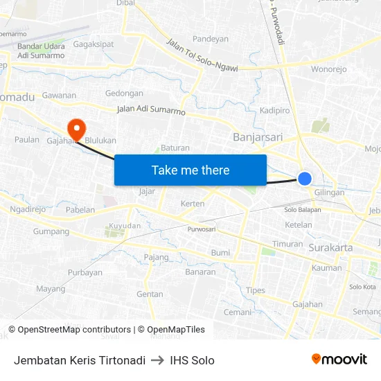 Jembatan Keris Tirtonadi to IHS Solo map