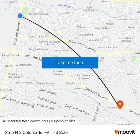 Smp N 3 Colomadu to IHS Solo map