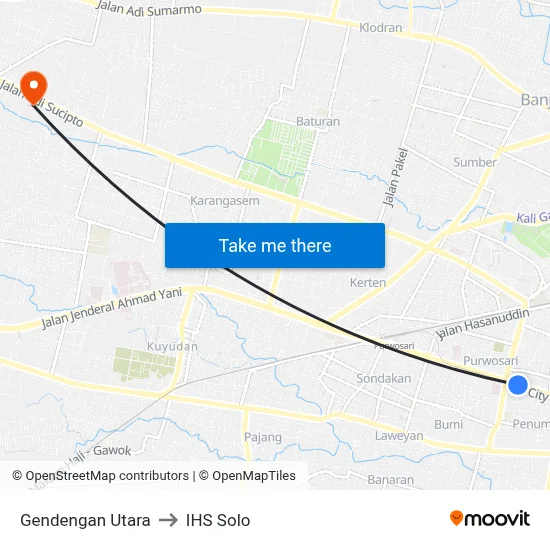 Gendengan Utara to IHS Solo map