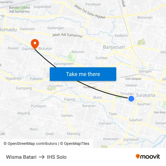 Wisma Batari to IHS Solo map