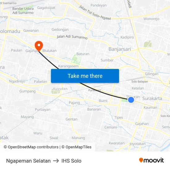Ngapeman Selatan to IHS Solo map