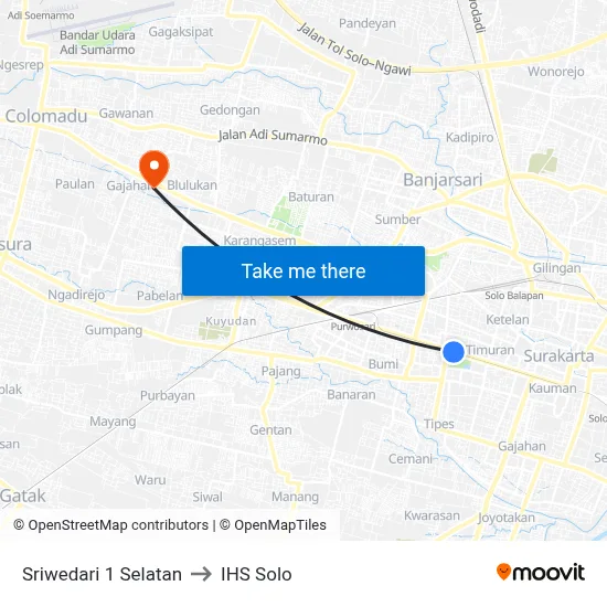 Sriwedari 1 Selatan to IHS Solo map