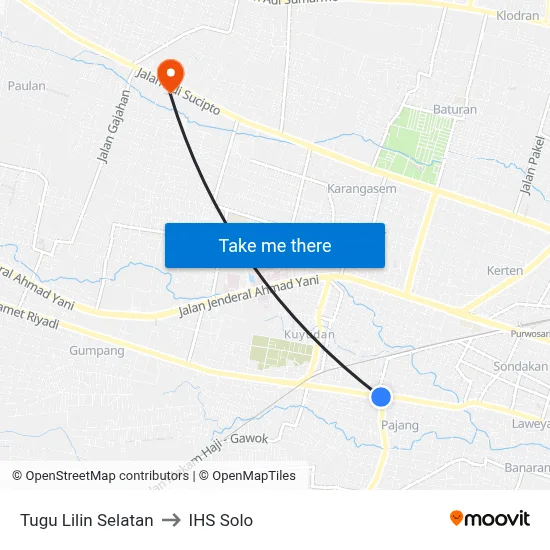 Tugu Lilin Selatan to IHS Solo map