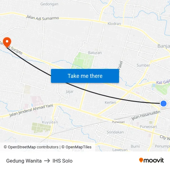 Gedung Wanita to IHS Solo map