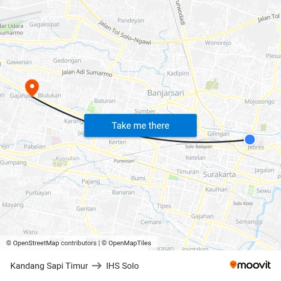 Kandang Sapi Timur to IHS Solo map