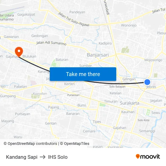 Kandang Sapi to IHS Solo map