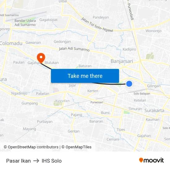 Pasar Ikan to IHS Solo map