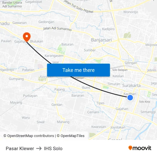 Pasar Klewer to IHS Solo map
