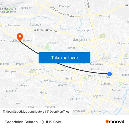 Pegadaian Selatan to IHS Solo map