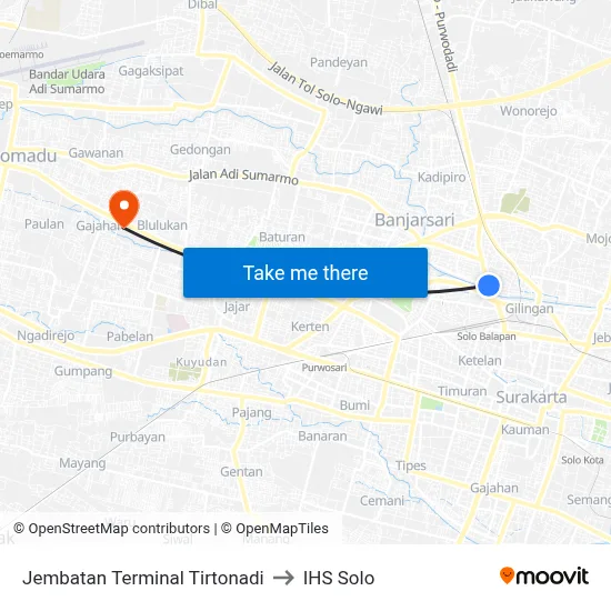 Jembatan Terminal Tirtonadi to IHS Solo map