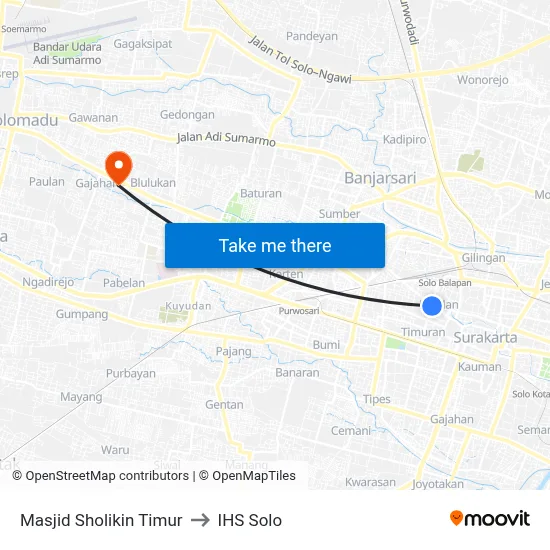 Masjid Sholikin Timur to IHS Solo map
