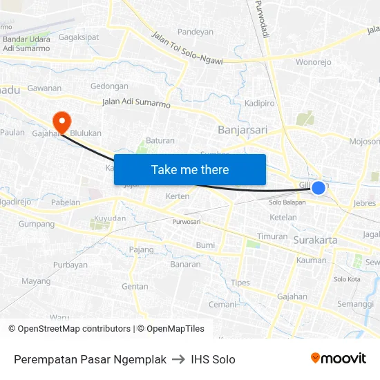Perempatan Pasar Ngemplak to IHS Solo map