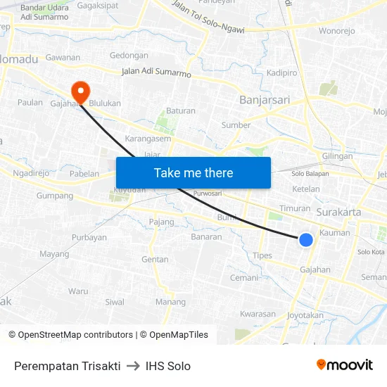 Perempatan Trisakti to IHS Solo map
