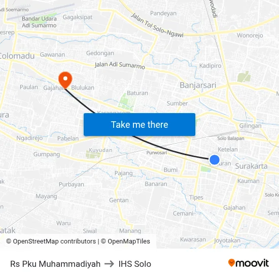 Rs Pku Muhammadiyah to IHS Solo map
