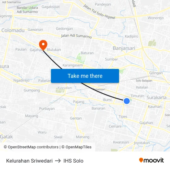 Kelurahan Sriwedari to IHS Solo map