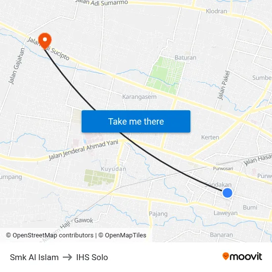 Smk Al Islam to IHS Solo map
