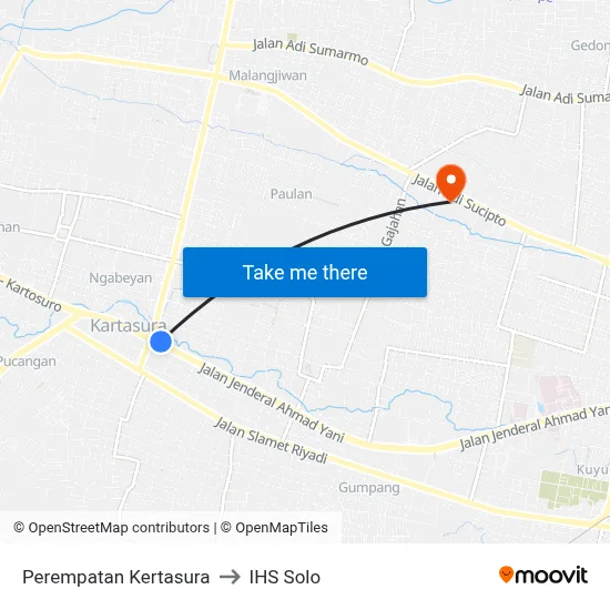 Perempatan Kertasura to IHS Solo map