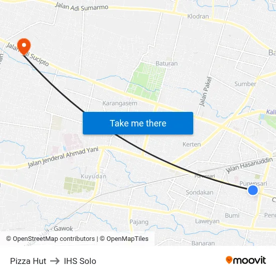 Pizza Hut to IHS Solo map