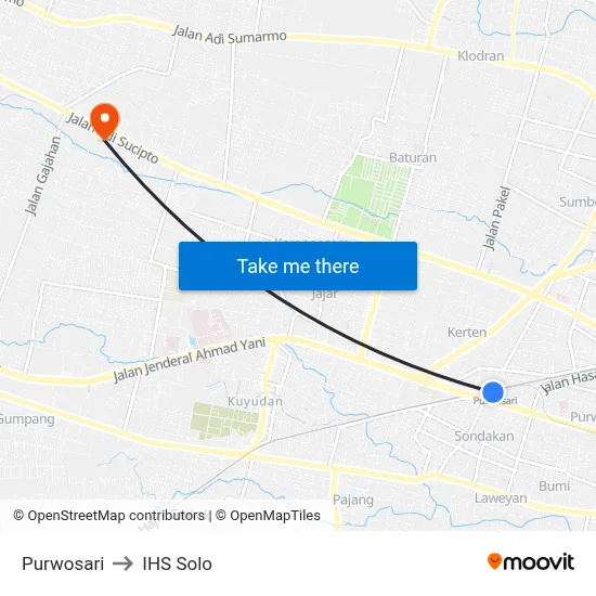 Purwosari to IHS Solo map