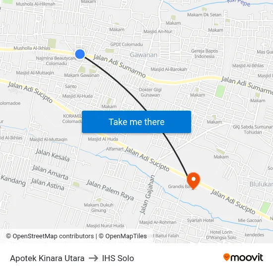 Apotek Kinara Utara to IHS Solo map