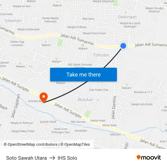 Soto Sawah Utara to IHS Solo map