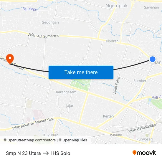Smp N 23 Utara to IHS Solo map