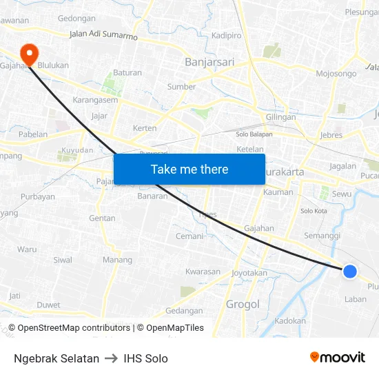 Ngebrak Selatan to IHS Solo map